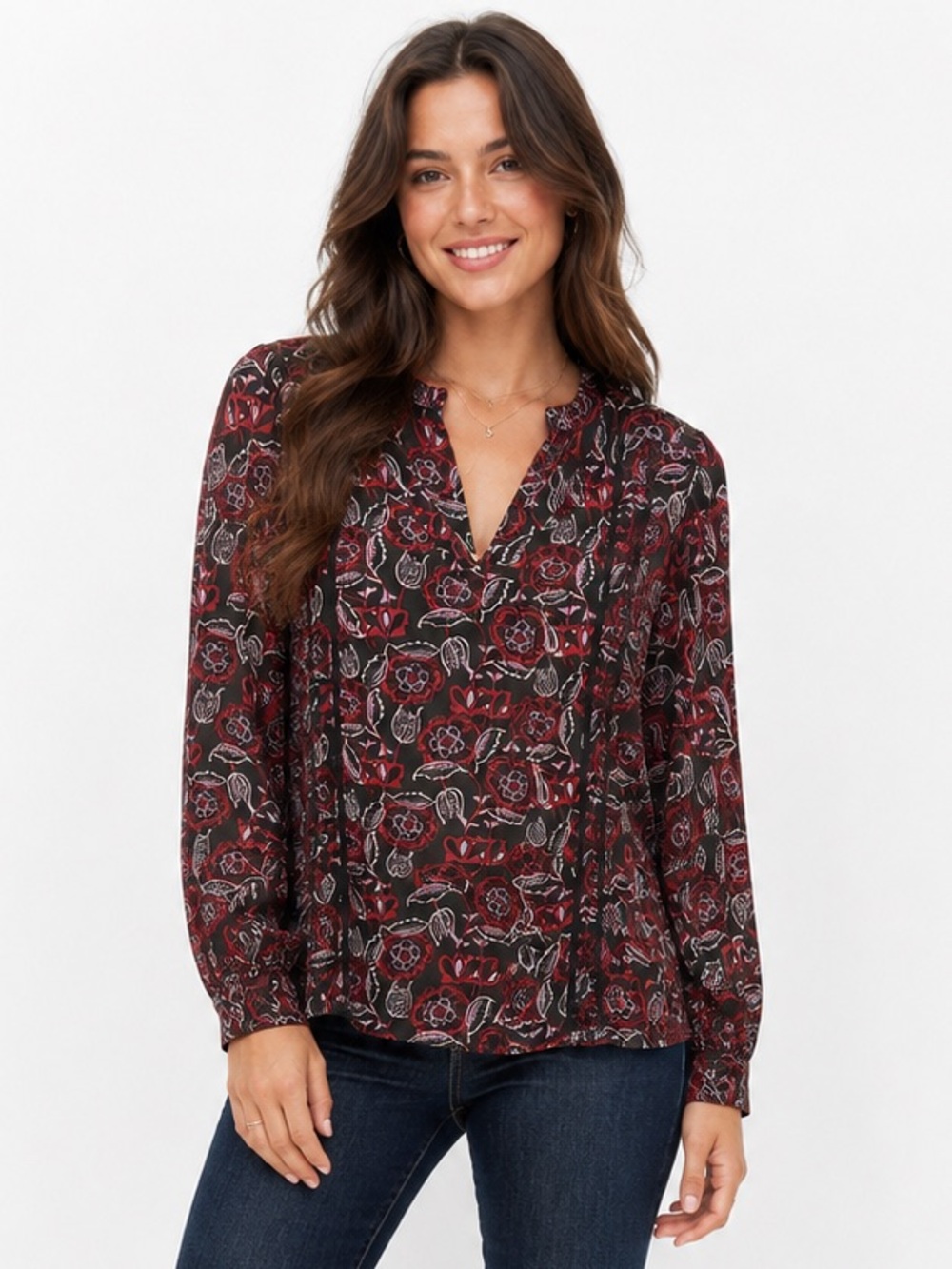 Hinge Floral Peasant Blouse Size 1 Black Red Lace Trim Boho NWT M/L Western Boho